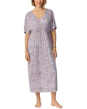 Ellen Tracy V-neck Pockets Nightgown - Purple
