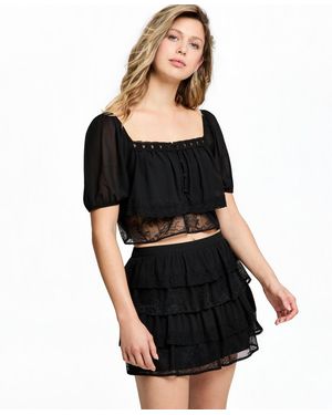 And Now This Chiffon Lace Short-sleeve Top - Black