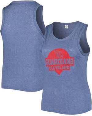 Soft As A Grape Distressed Cleveland Guardians Plus Size High Neck Tri-blend Tank Top - Blue