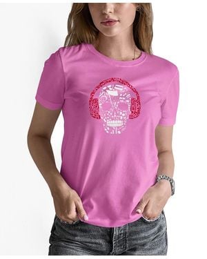 LA Pop Art Music Notes Skull Word Art T-shirt - Pink