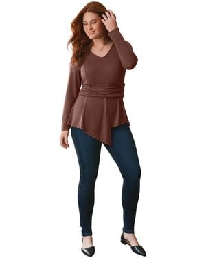 Avenue Plus Size Delia Draped Asymmetrical Top - Blue