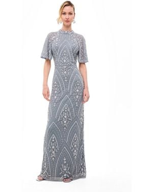 Beauut Embellished Sequins High Neck Gown - White