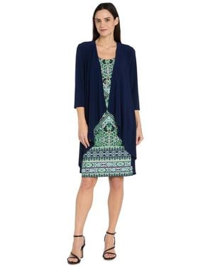 R & M Richards Petite A-line Dress And Jacket Set - Blue