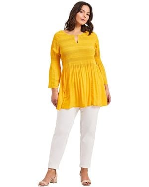 Avenue Plus Size Keyhole Bell Sleeve Tunic - Yellow