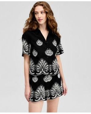 And Now This Now This Cotton Embroidered Camp Shirt Macys Exclusive - Black