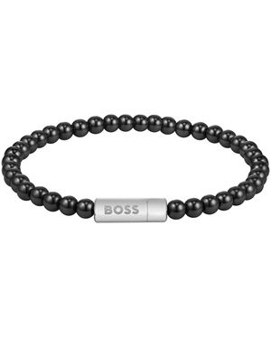 BOSS Sphere Beads Stainless Steel Onyx Bracelet - Black