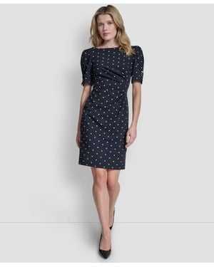 DKNY Short-sleeve Jewel Neck Dress - Blue