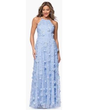 Xscape 3d Sequin Halter Neck Gown - Blue