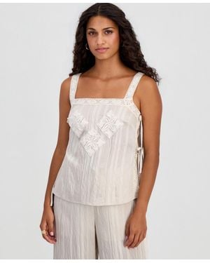 And Now This Petite Lace Trim Tie-side Sleeveless Top - White