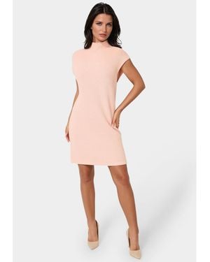 Bebe Long Sleeve Funnel Neck Sweater Mini Dress - Natural