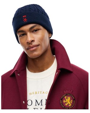 Tommy Hilfiger Wool Cable-knit Ribbed-cuff Beanie - Blue