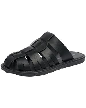 Alpine Swiss Marlin Fisherman Slide Sandals Faux Leather Dressy Sandals - Black
