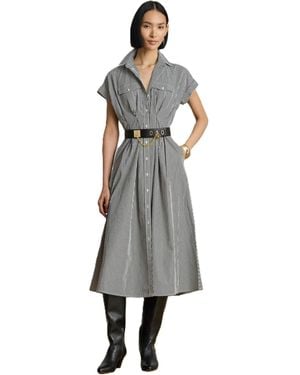 Ralph Lauren Striped Pleated Broadcloth Shirt Dress - Gray