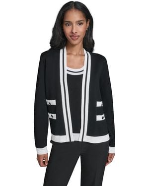 KARL LAGERFELD Petite Open-front Long-sleeve Knit Cardigan - White
