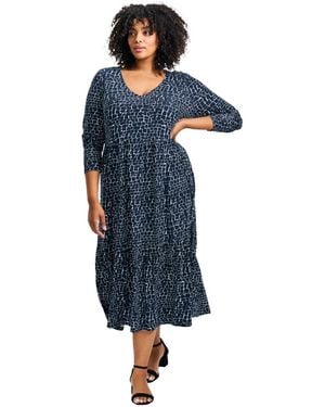 Avenue Plus Size Nylah Tiered Knit Dress - Blue