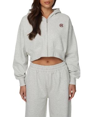 Good For Nothing Cropped Zipped Halftone Hoodie - Gray