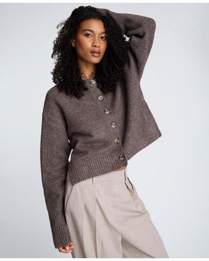 Kenneth Cole Crewneck Button Up Cardigan - Brown