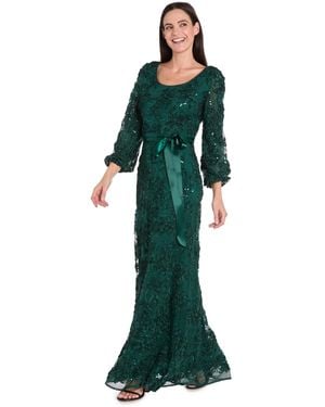 R & M Richards Long Stretch Soutache Lace Dress - Green