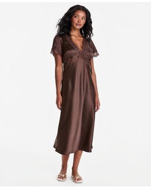 And Now This Satin Lace-trim Midi Dress - Brown