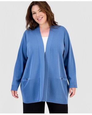 Anne Klein Plus Size Collarless Open-front Cardigan - Blue