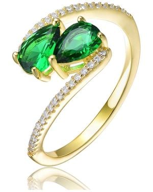 Genevive Jewelry Sterling Silver 14k Gold Plated And Double Cubic Zirconia Bypass Engagement Ring - Metallic