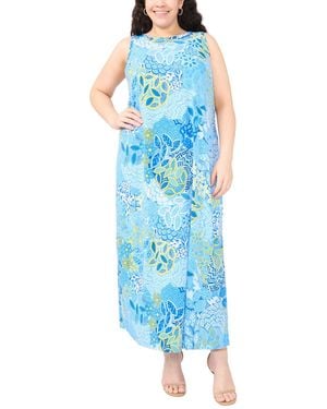 Msk Plus Size Boat Neck Sleeveless Maxi Dress - Blue