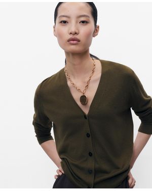 Mango V-neck Knitted Cardigan - Black