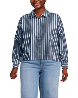 Lands' End Plus Size No Iron Boxy Cropped Shirt - Blue