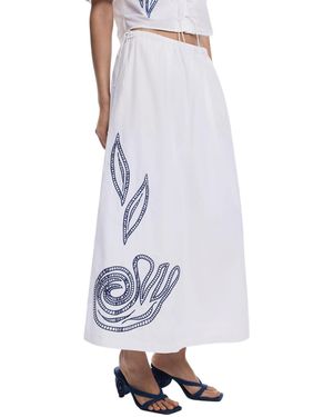 Desigual Embroidered Midi Skirt - White