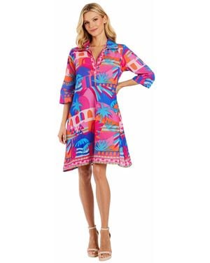 La Moda Clothing Club Moda Tropical Palm Print Resort Dress - Red