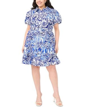 Msk Plus Size Collared Neck Mini Dress - Blue