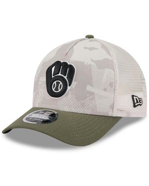 KTZ Light Beige/olive Milwaukee Brewers 2025 Armed Forces Day 9forty M-crown A-frame Adjustable Hat - Multicolor
