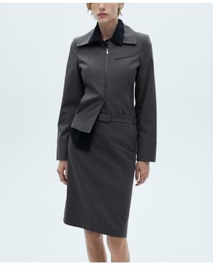 Mango Pinstripe Pencil Skirt - Black