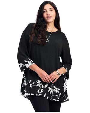Avenue Plus Size Marion Mixed Media Tunic - Black