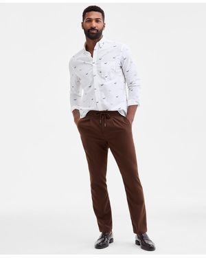 Club Room Checked Plaid Pull-on Drawstring Pants - White