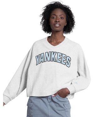 Starter Gray New York Yankees Show Up Fashion Cropped V-neck Sweatshirt - White