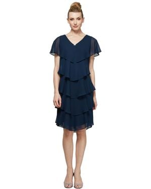Sl Fashions Tiered Rhinestone Capelet Dress - Blue