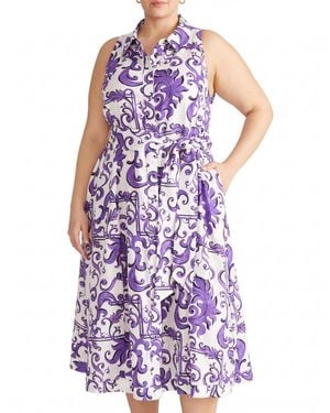 UNIVERSAL STANDARD Plus Size Adelaide Sleeveless Collared Linen-blend Midi Shirtdress - Purple