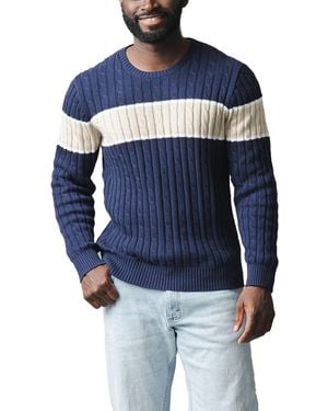Hope & Henry Organic Crew Neck Cable Sweater - Blue