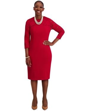 Kasper Lace-sleeve Sheath Dress - Red