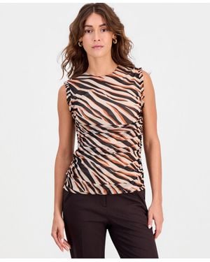 BarIII Animal-print Mesh Top - Red