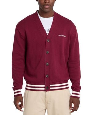 Guess Embossed Logo Cardigan Sweater - Red
