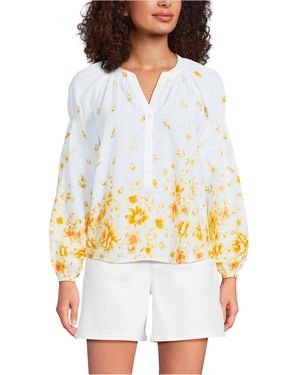 Lands' End Cotton Voile Long Sleeve Raglan Smocked Top - White
