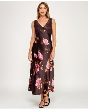 ROW A V-neck Pull-on Midi Dress - Brown