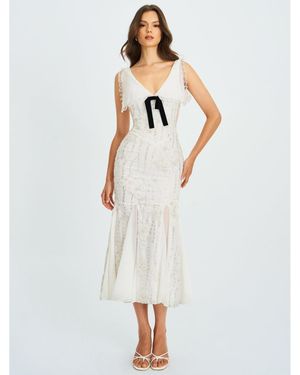 Miss Circle Paola Peter Pan Collar Beaded Sequin Mermaid Midi Dress - White