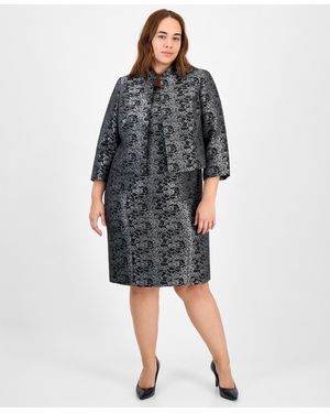 Le Suit Plus Size Floral Jacquard Sleeveless Sheath Dress Suit - Black