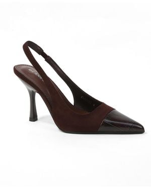 BERNESS Florrie Croco Toe Cap Faux Suede Slingbacks - Brown