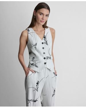 DKNY Pinstripe V-neck Sleeveless Vest - White