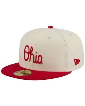 KTZ Cream/scarlet Ohio State Buckeyes Two-tone Script 59fifty Fitted Hat - Multicolor