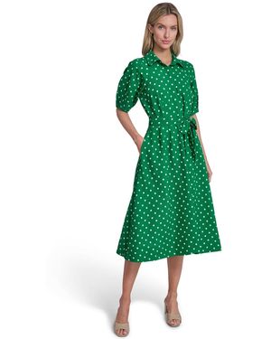 Calvin Klein Collared Neck Belted Shirt Dress - Green
